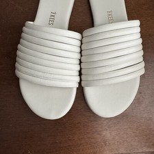 TKEES Caro Cream Leather Flat Sandals Womens Sz 7 Slides