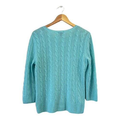 Only Mine 2-fädig 100% Kaschmir U-Ausschnitt blau Zopfmuster Oberteil Pullover L klassisch - Bild 2 von 12