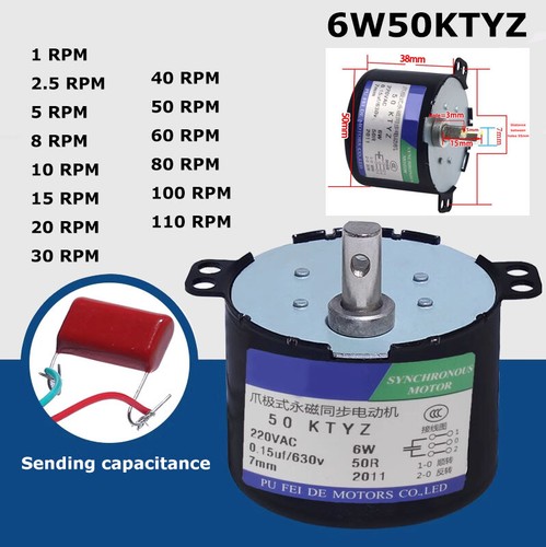 50KTYZ 220V AC 6W 1-110rpm/min Permanent Magnet Synchronous Motor CW ...