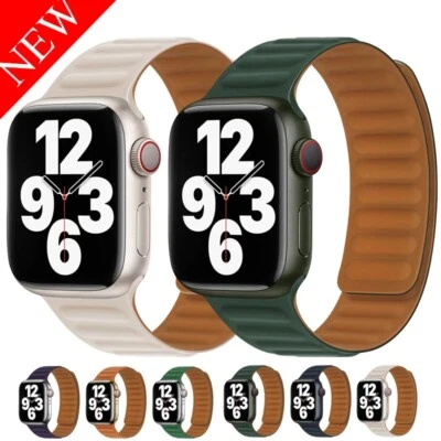 Leather Band Magnetic Link Strap For Apple Watch Ultra 9 8 7 6 5 4 3 SE 38-49mm