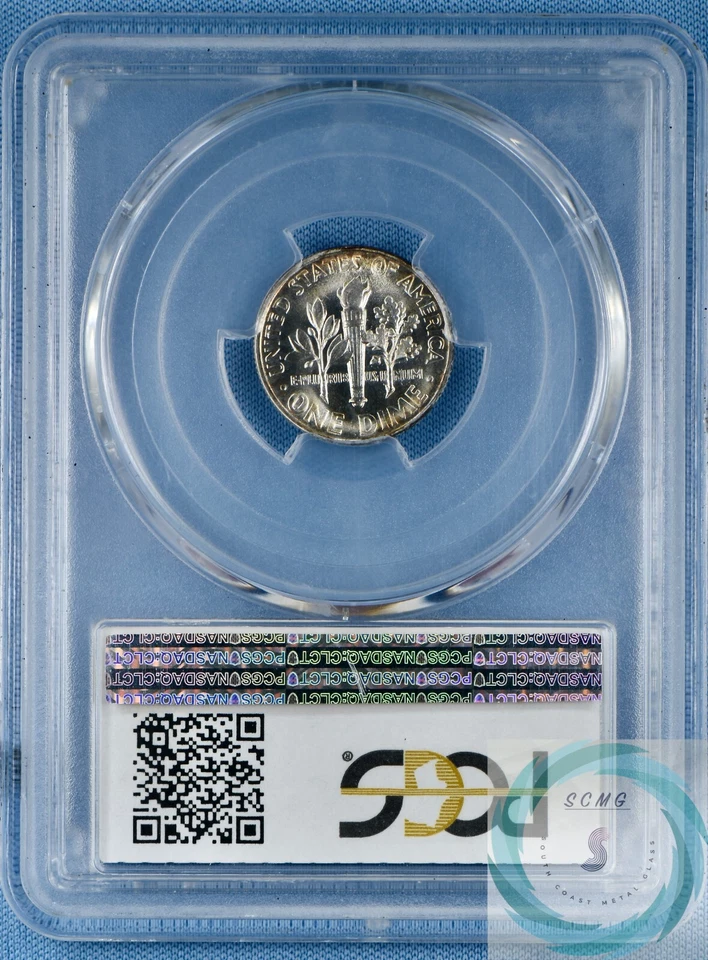 Moneda de diez centavos Roosevelt 1951 PR67 PCGS en TrueView - Espectaculares tonos arco iris anverso Foto 2 de 4
