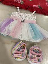 Build A Bear RAINBOW TULLE Sequin Dress and Rainbow Shoes