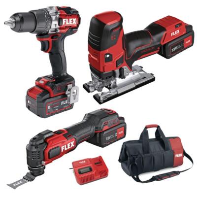 Flex 18 V Akku Set DD 2G 18.0-EC HD, JS 18.0-EC, MT 18.0-EC, 3 Akkus 5Ah, Tasche