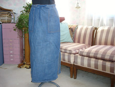 Vintage Route 66 Brand MAXI Denim JEAN SKIRT-Size 9/10, Tie Waist, Side Slits