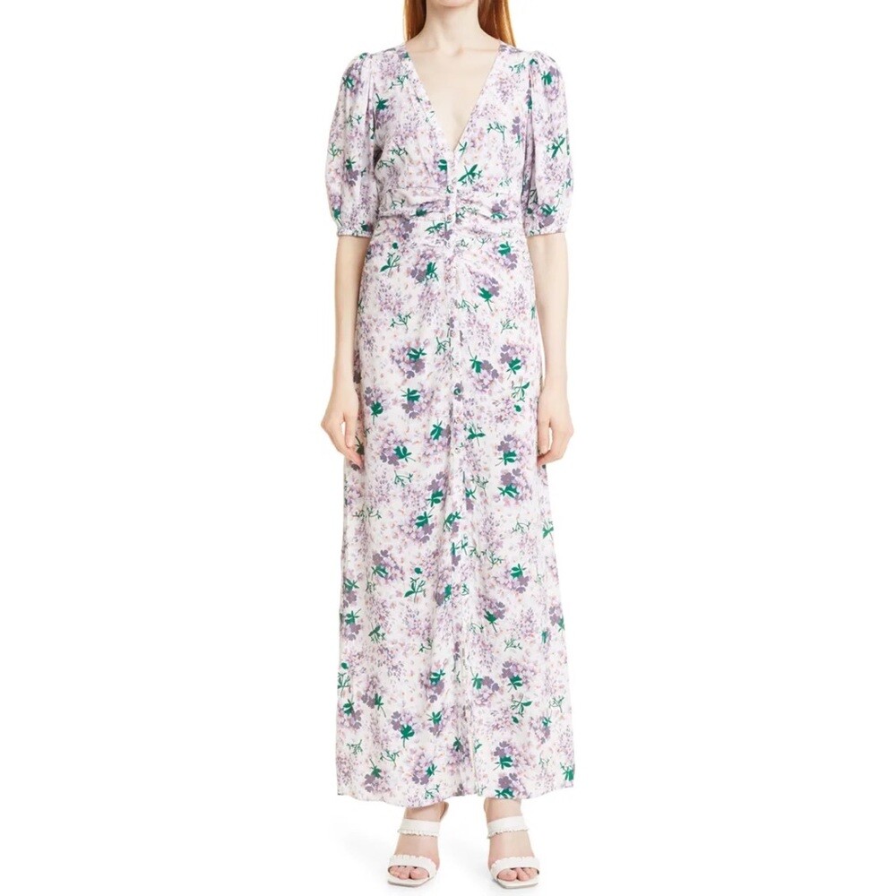 byTiMo Maxi Dress Womens Size XS White Purple Floral Print Button Front NWT-image