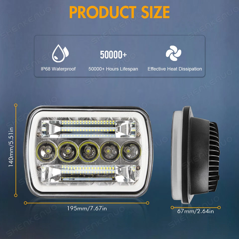 Faros LED DRL intermitente 2 piezas 7x6"5x7" para camioneta Nissan 1983-1997 carrocería dura Foto 2 de 4