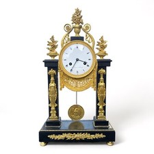 Empire Pendule Kaminuhr Tischuhr Marmor Feuervergoldet sig. 50 cm Neue Revision