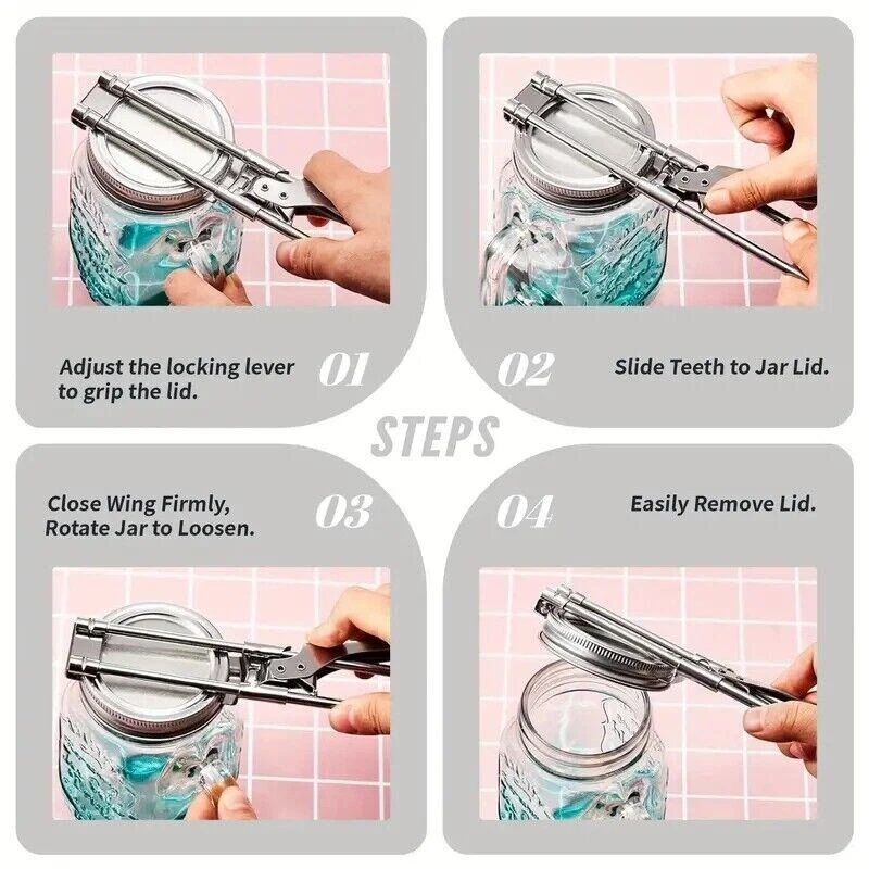 Abridor de latas ajustable multifuncional de acero inoxidable tapa tarro pinza cocina Foto 3 de 4