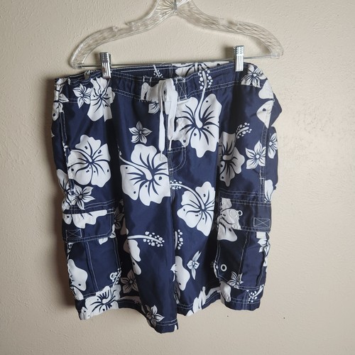 OP Mens 38 Swim/board Shorts. Blue Hibiscus Mesh Lined Ocean Pacific