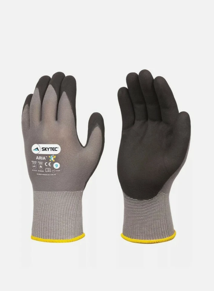 Pack of 10 Pairs Skytec Aria Nitrile Foam Palm Coated Gloves Size 8 Medium