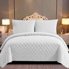 3Pcs Quilted Bedspread Bed Throw Double King Superking with Oxford Pillow Shams.