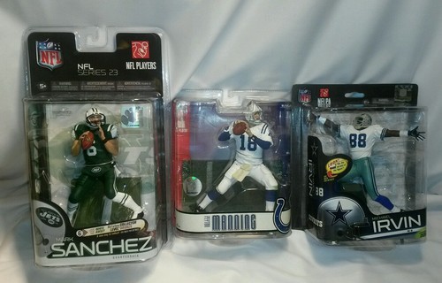 NEW LOT McFarlane NFL Peyton Manning Michael Irvin & Mark Sanchez figures NEW LOT McFarlane NFL Peyton Manning Michael Irvin & Mark Sanchez figures