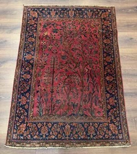 Antique Per'sian Tree of Life Rug 3x5 Manchester Wool Birds 240 KPSI Red