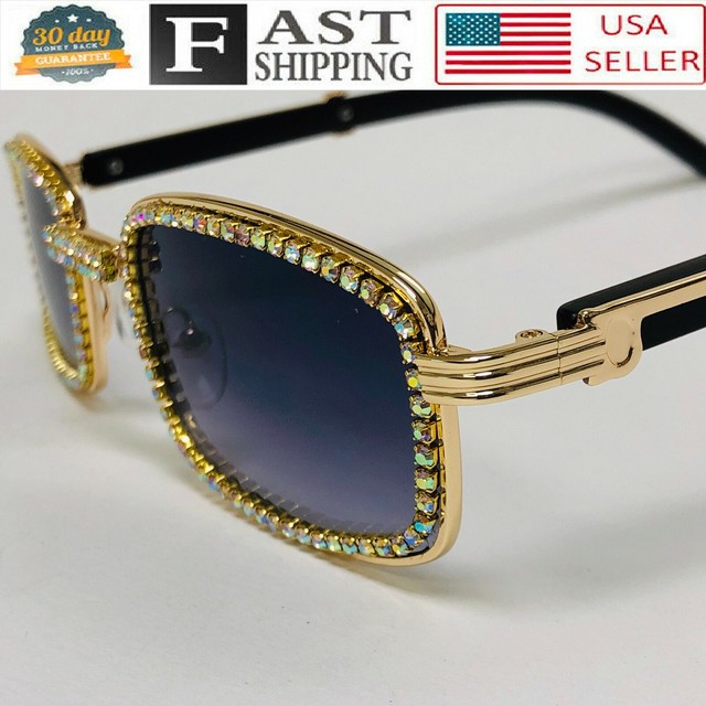 Hip Hop Quavo Migos DIAMOND Rappers Glasses Gold Square Frame Clear