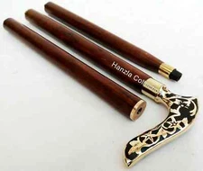 Victorian Brass Handle Walking Cane – Vintage Wooden Stick Antique Style Gift