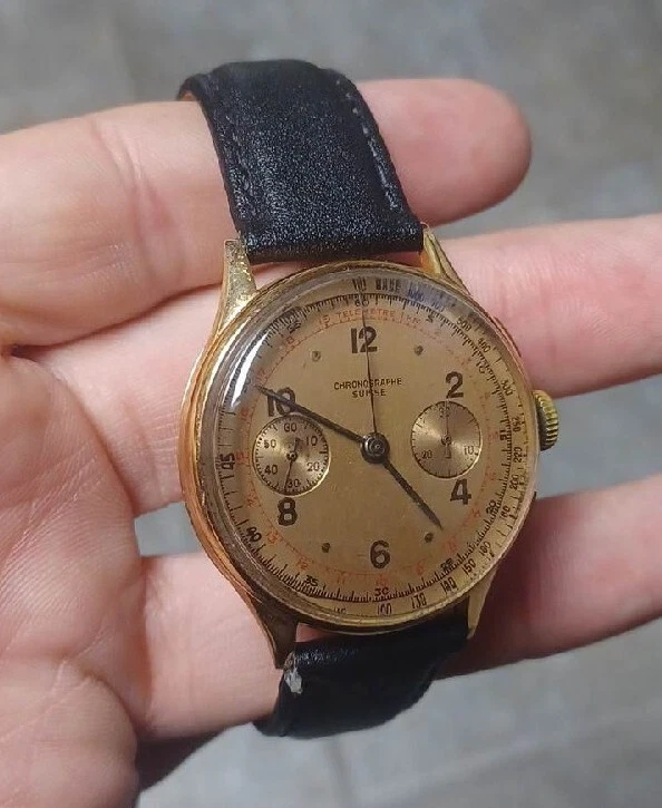 Chronograph swiss vintage gold hot sale