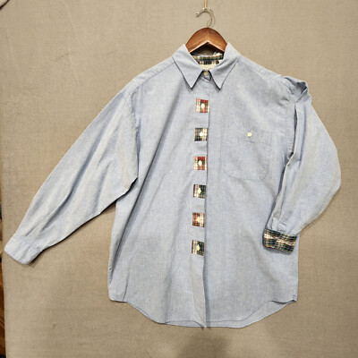 Womens Bugle Boy Button Up Long Sleeve Flip Cuff Blue Shirt Size Large