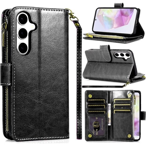 Pour Galaxy A36 5G Étui Faux Cuir Portefeuille Carte ID Fermeture Éclair Porte Monnaie Housse - Photo 7 sur 13