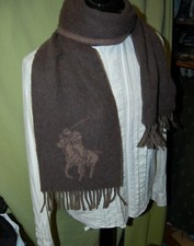 NWT POLO BY RL Reversible wool scarf brown heather with BIG polo logo ITALY