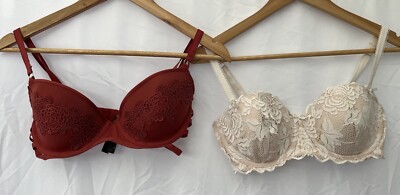 Pack Red Brown Padded Underwired Bras 34D Secret Possessions UK