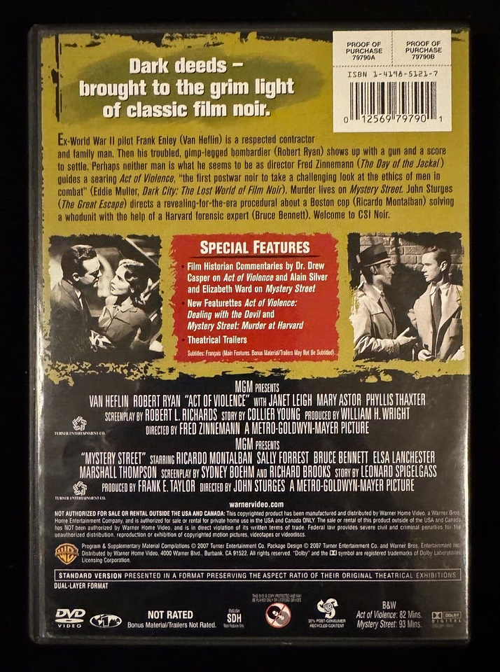 Act of Violence1948 / Mystery Street1950 (DVD, 2 FILM NOIR) Classic
