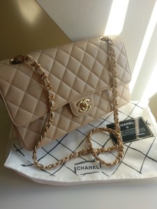 Details About Authentic Chanel Beige Quilted Caviar Leather Classic Double Flap Bag Medium