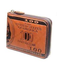 Mens US Dollar Bill Zip Around Bifold Wallet Leahter Card Credit Holder Brown