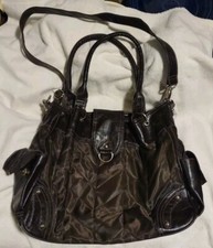 Women's Large Brown Quilted Tote Bag Multipockets, Shoulder Strap  Top Handles
