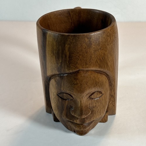 Vintage Handarbeit Tiki Stil Frau Holz Trinkbecher Tasse Kaffee Reise Souvenir - Bild 6 von 15