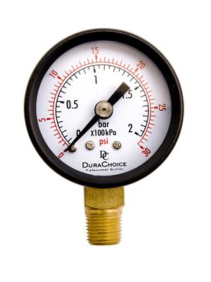 1-1/2'' Utility Pressure Gauge, WOG, Blk. Steel, 1/8'' NPT Lower Mnt. 0-30PSI