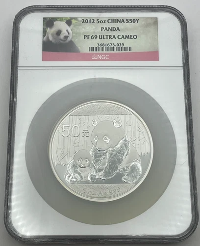 2012 China 5 oz Silver Panda, NGC PF69 Ultra Cameo, 50 yen, No Reserve.