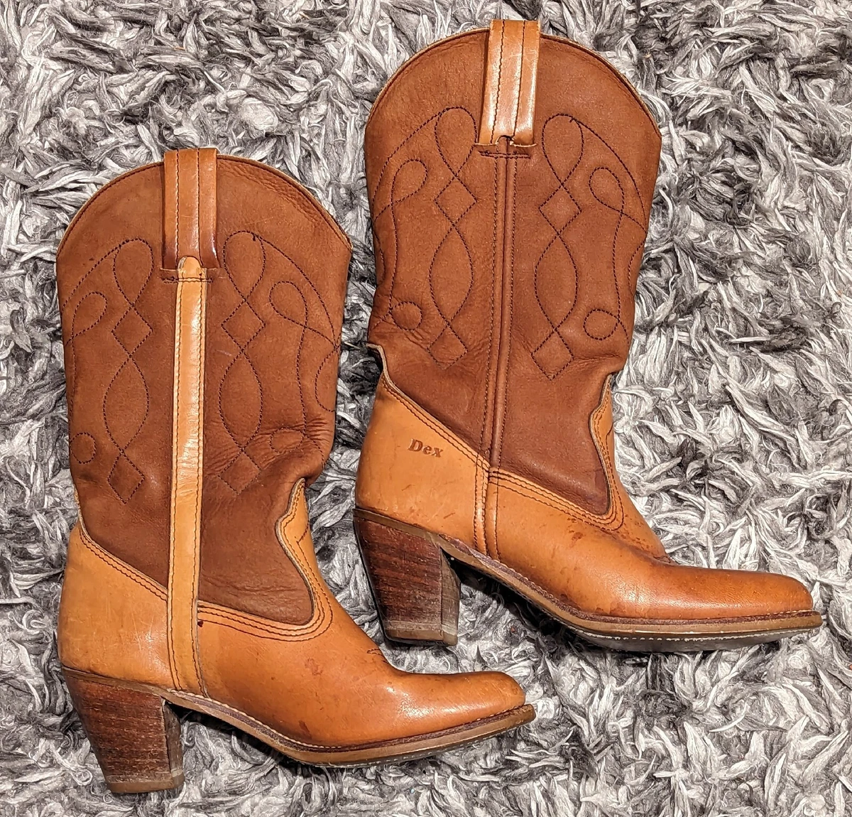 Vintage 70s Womens Dexter Brown Suede & Leather Cowboy Boots Made in USA Size...