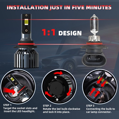 9005+H7+H11 LED Headlight Fog Light Bulbs Combo Kits 6500K For Mazda 5 2006-2010 - Picture 6 of 12