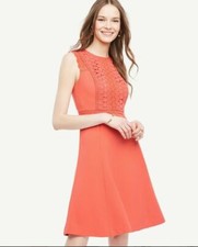 Ann Taylor - Size 10 Coral Lace Trim Flare Sleeveless Dress $159.00 NWT (D241)