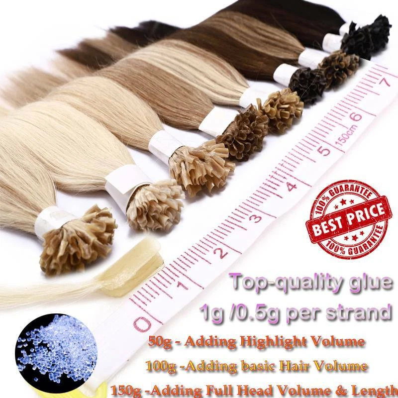 Remy U Nail Tip U Tip 100% Human Hair Extensions Fusion Keratin Pre Bonded Blond - Image 3 of 4