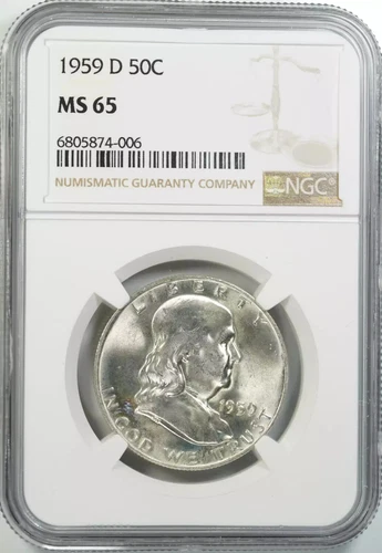 1959 D FRANKLIN HALF DOLLAR 50C NGC CERTIFIED MS 65 MINT STATE UNC (006)
