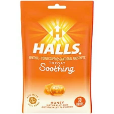 Halls Honey Naturally & Artificially Flavored Menthol Drops,30 Drops