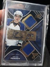 2007-08 UD SPX #228 David Perron Rookie Dual Jersey Patch Auto #'d 716/999...