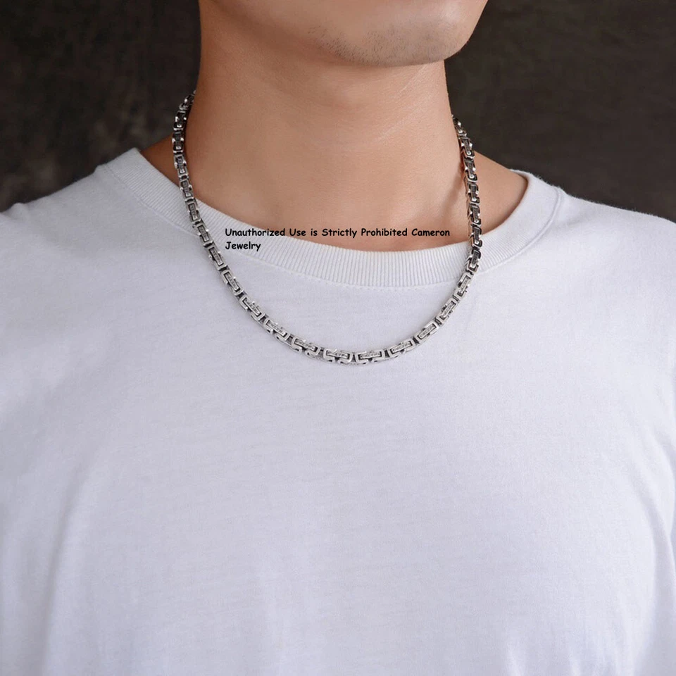 Collar pulsera de eslabones bizantinos dragón cadena de plata esterlina pura S925 de 5 mm todo Foto 4 de 4