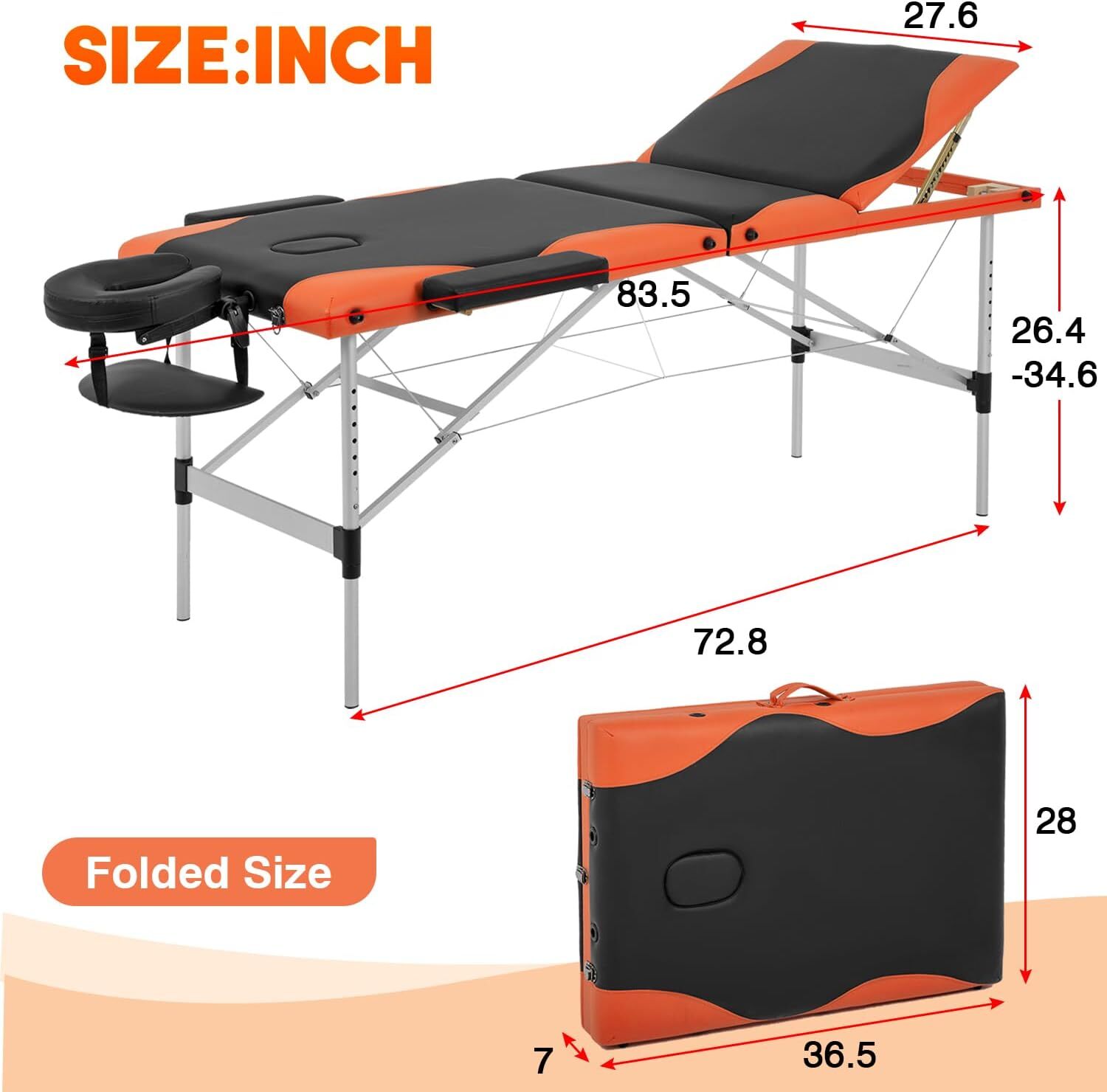83" Massage Table Lightweight Aluminium Spa Table Folding Portable
