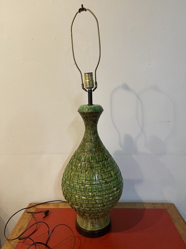 1960s MCM Quartite Creative Corp. Green Cast Ceramic Tile Lamp - Picture 1 of 8