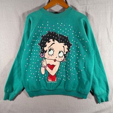 Vintage 1993 Betty Boop Turtle Bay Sweatshirt Teal Green Polka Dot Large USA