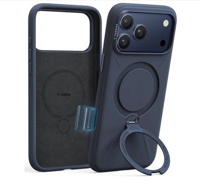 TORRAS Q3 Silicone 360 Spin for iPhone 17 Pro Case w Stand  Deep Blue