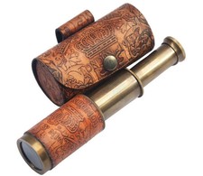 6'' Leather Case Antique Telescope Nautical Pirate Spyglass Scope Brass Brow