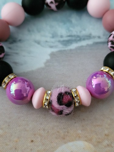 Sylvie's Mix Magic 14/16 mm Armband 19/20cm Rosa Schwarz Gold Strass /0346 - Bild 2 von 2