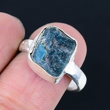 Blue Apatite Rough 925 Silver Plated Handmade Ring of US Size 8
