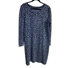 Talbots Blue Animal Print Puff Shoulder Sweater Dress Cotton Size 1X