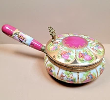 Vintage Vienna Style Porcelain Covered Dish Handle Hand Painted Romantic Scenes