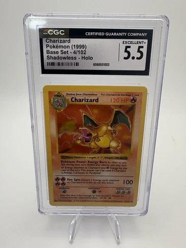 CGC 5.5 Charizard 1999 Base Set 4/102 Shadowless Holo Pokemon Card