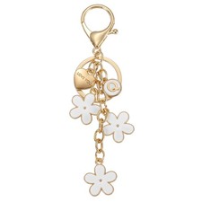 Initial Letter Keychain with Love You Heart, Flower Keychain, Alphabet Q White
